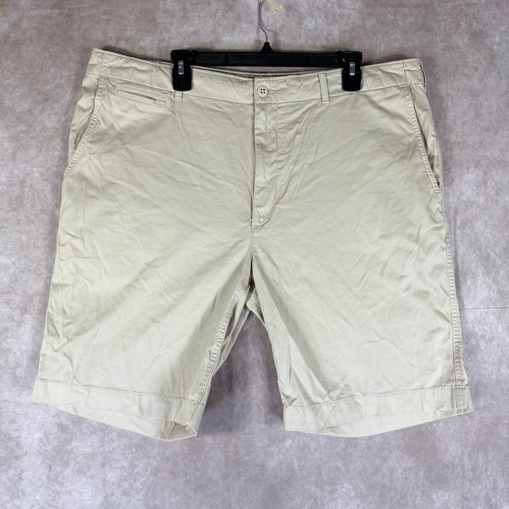 Cremieux Chino Shorts Mens 42 Beige Tan Stretch Cotton Flat Front Casual Classic